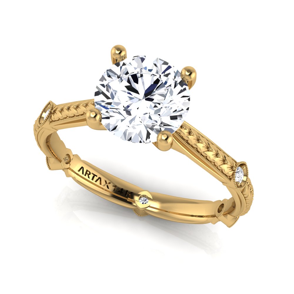 PARIS-E | 14K Hand-Engraved Diamond Engagement Ring