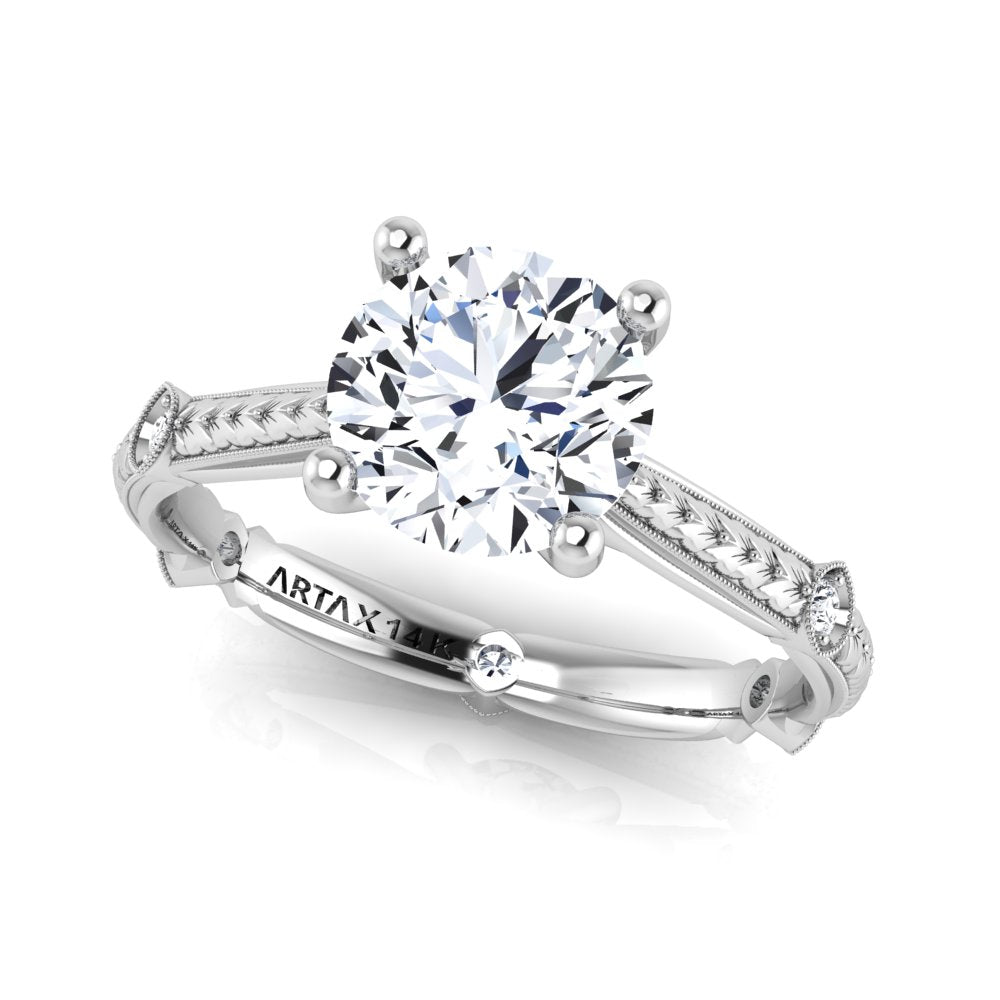 PARIS-E | 14K Hand-Engraved Diamond Engagement Ring