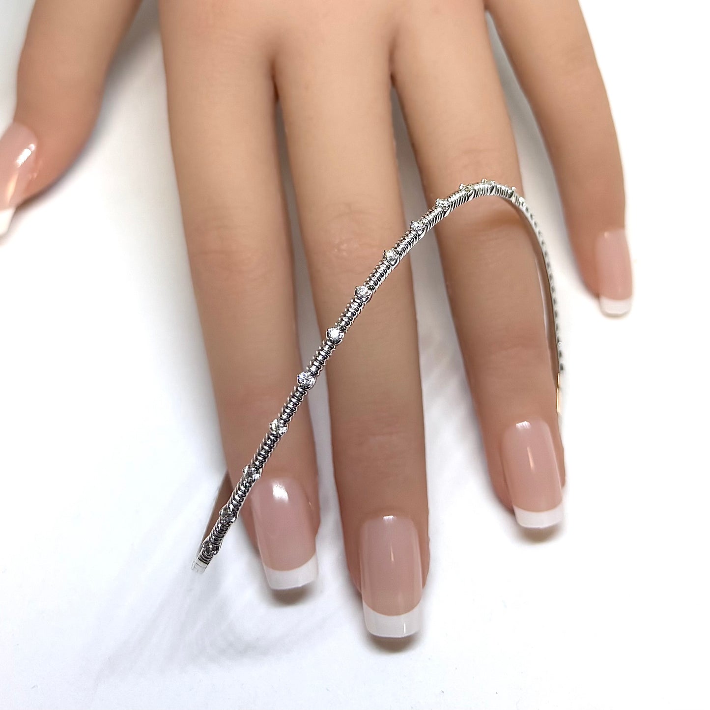 0.20 CT Diamond 14K White Gold Flexible Bracelet, Handmade in Italy