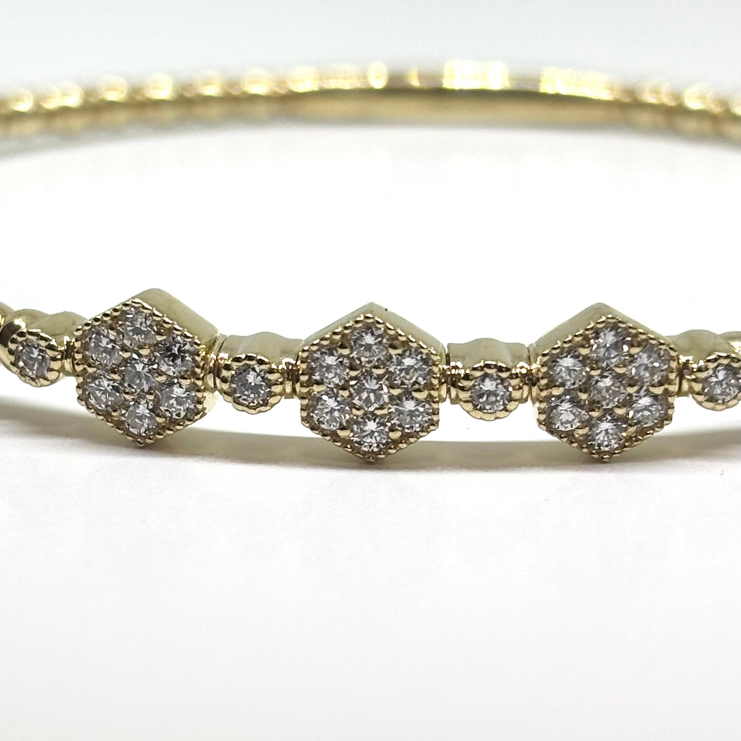 0.55 Ct. Handmade Flexible Diamond Bangle Bracelet, 14k Yellow Gold. Made in Italy
