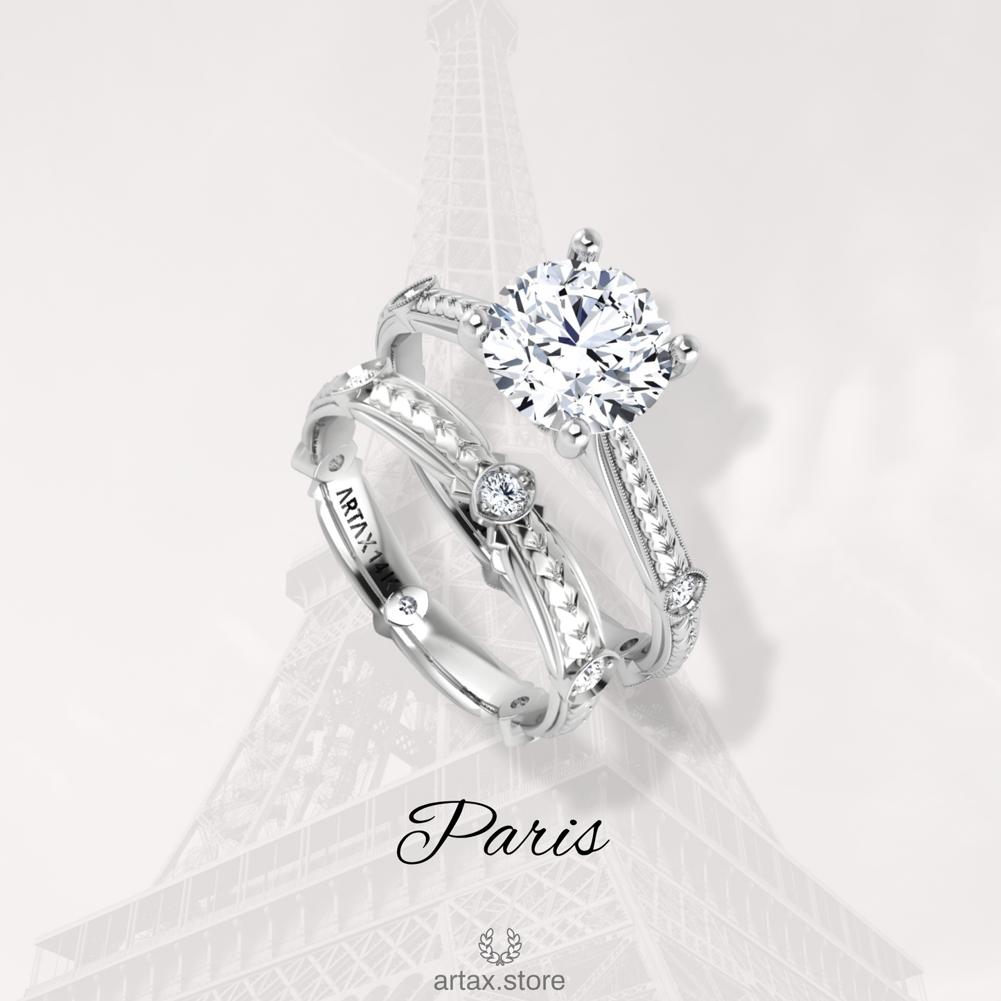 PARIS-E | 14K Hand-Engraved Diamond Engagement Ring
