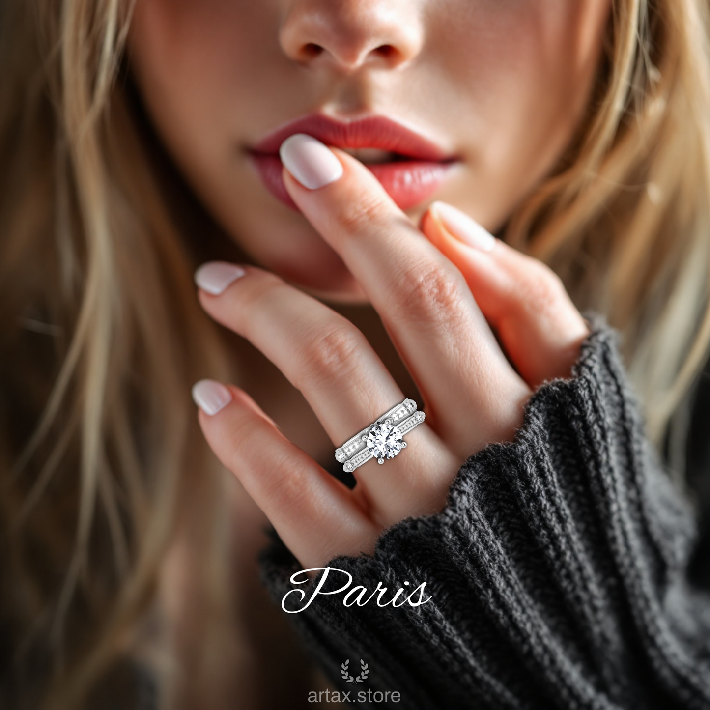 PARIS-E | 14K Hand-Engraved Diamond Engagement Ring