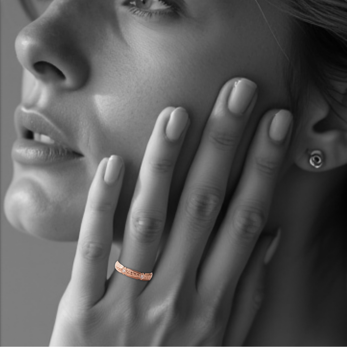 PARIS | Architectural Hand-Engraved Diamond Wedding Band | 14K & 18K Gold