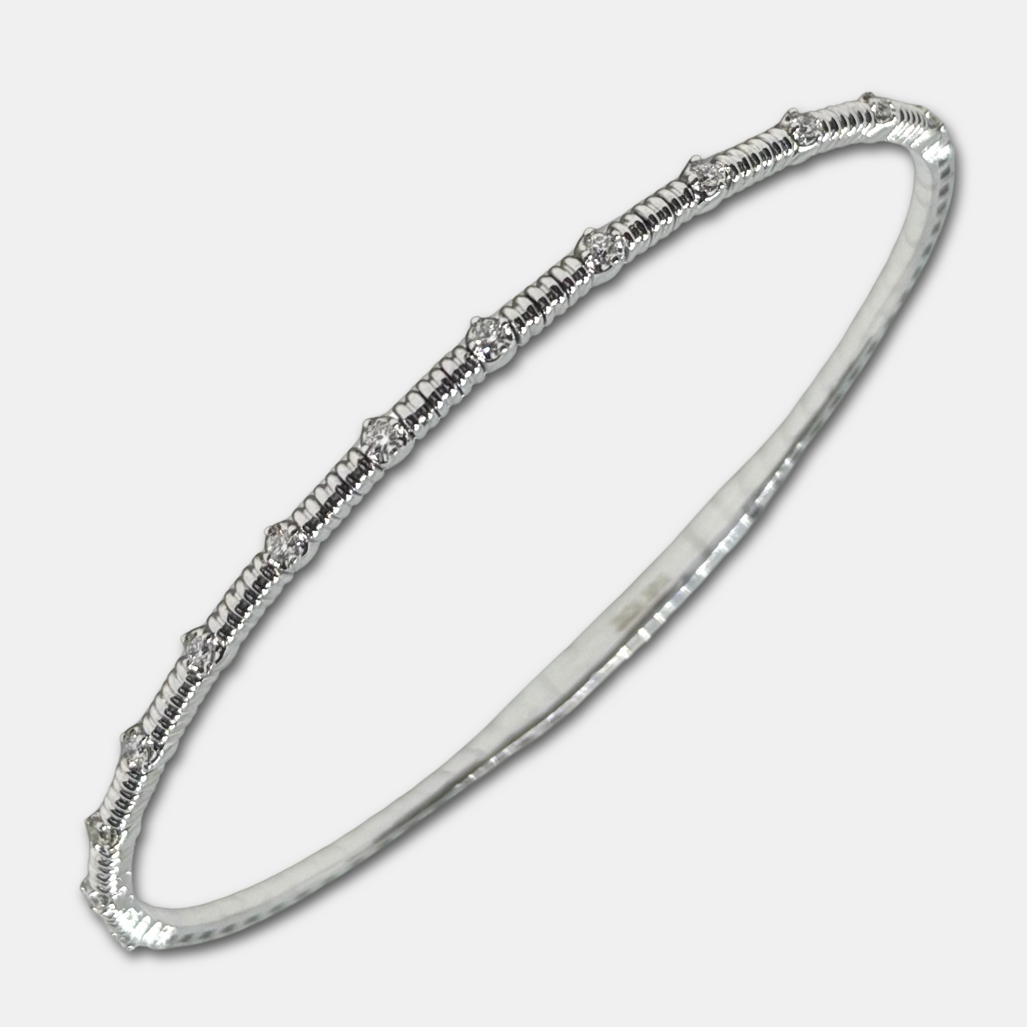 0.20 CT Diamond 14K White Gold Flexible Bracelet, Handmade in Italy