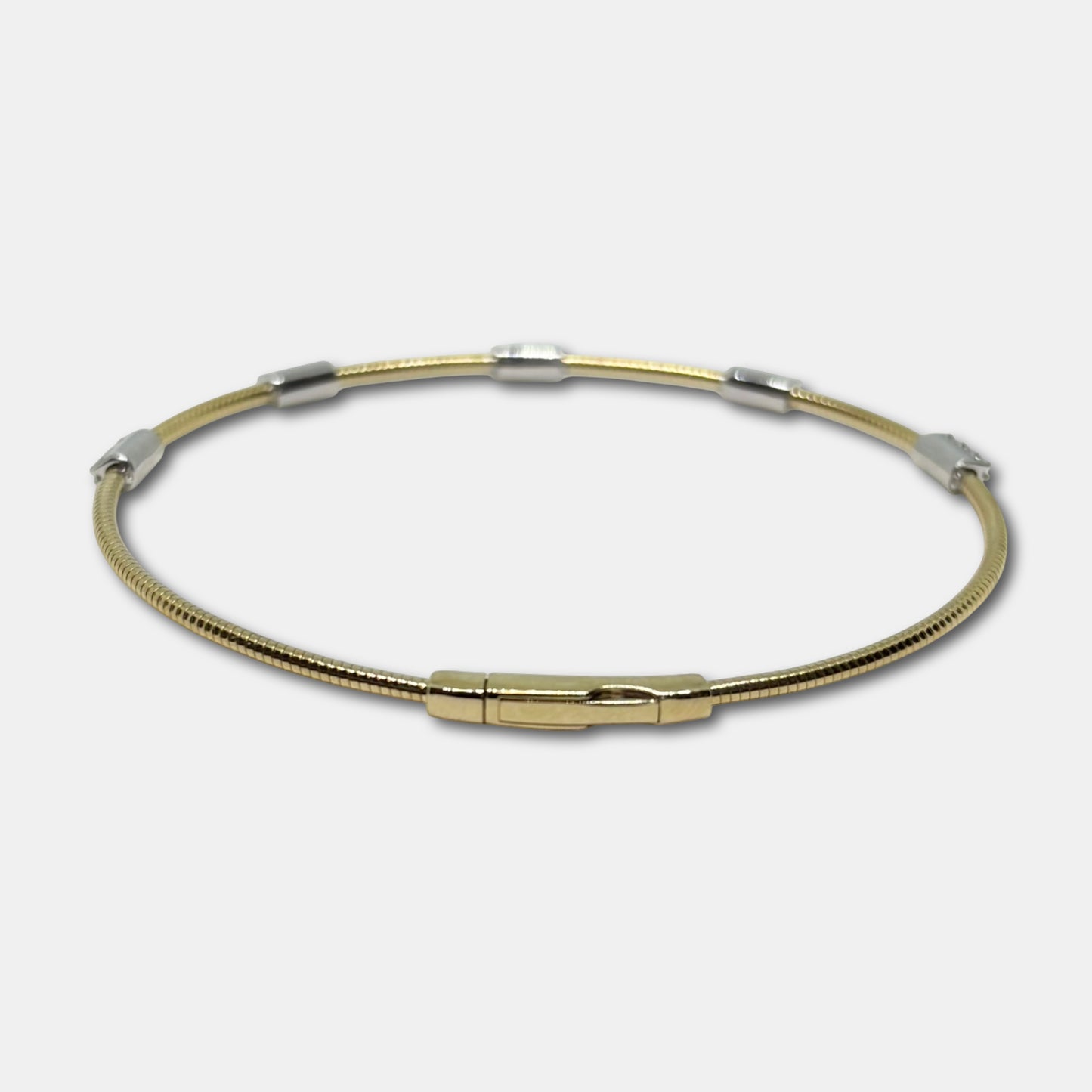 Two-Tone 14K Yellow & White Gold 0.23 Ct Diamond Flexible Dangle Bracelet, Handmade in Italy