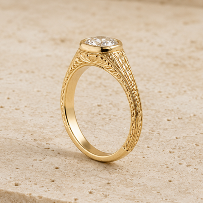 DUOMO | Vintage Hand-Engraved Engagement Ring | 14K & 18K Gold | Setting Only