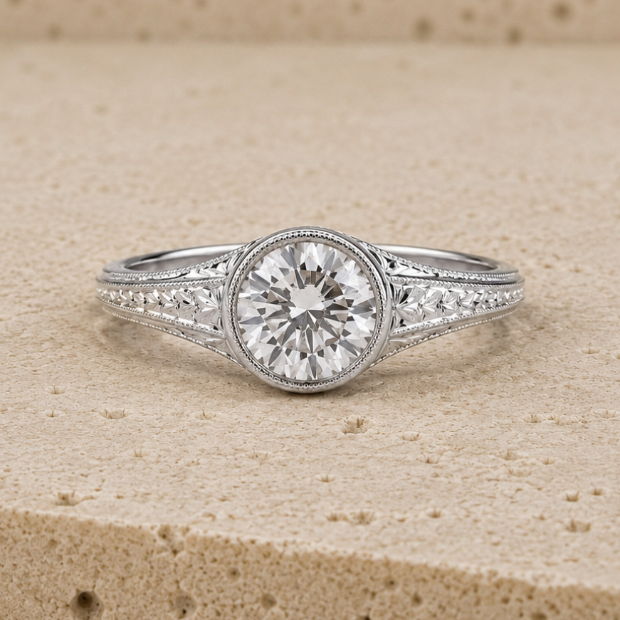 DUOMO | Vintage Hand-Engraved Engagement Ring | 14K & 18K Gold | Setting Only