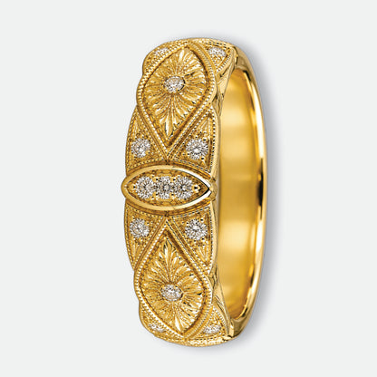 BYZANTIUM | Hand-Engraved Pave Set Diamond Wedding Band | Stacking Ring