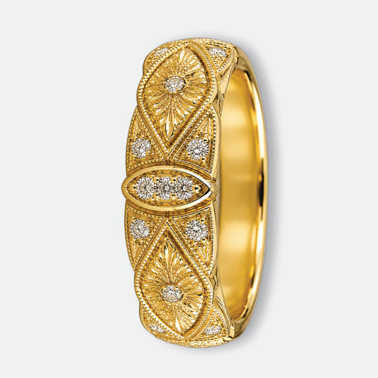 BYZANTIUM | Hand-Engraved Pave Set Diamond Wedding Band | Stacking Ring