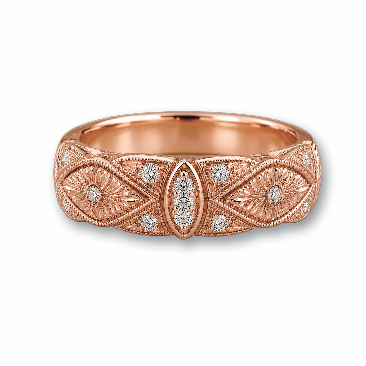 BYZANTIUM | Hand-Engraved Pave Set Diamond Wedding Band | Stacking Ring