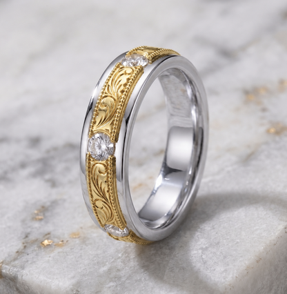 VALENCIA | Hand-Engraved Diamond Engagement Ring | 14K Gold