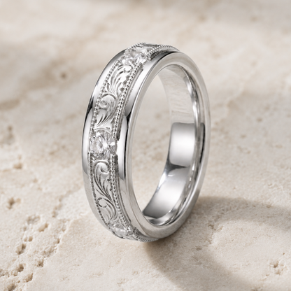 VALENCIA | Hand-Engraved Diamond Engagement Ring | 14K Gold