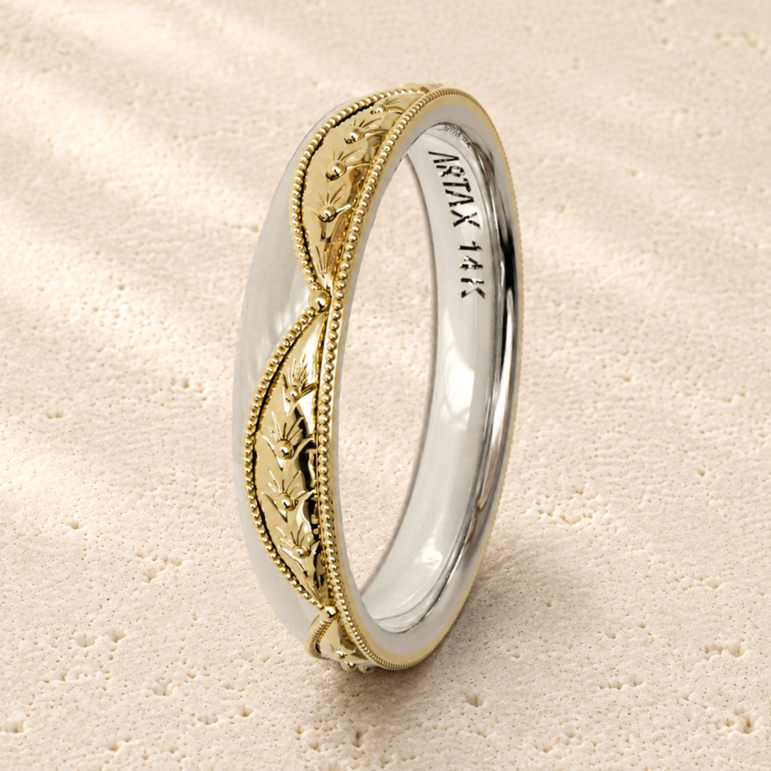 VERONA | Vintage Hand-Engraved Wedding Band | 14K & 18K Gold