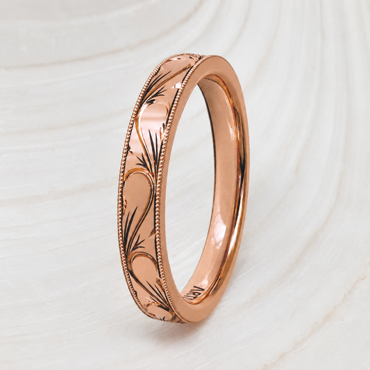 AEGEAN | Hand-Engraved Diamond Wedding Band | 14K Gold
