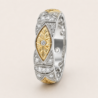 BYZANTIUM | Hand-Engraved Pave Set Diamond Wedding Band | Stacking Ring