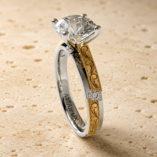 AMALFI | Hand-Engraved Diamond Engagement Ring | 14K Gold