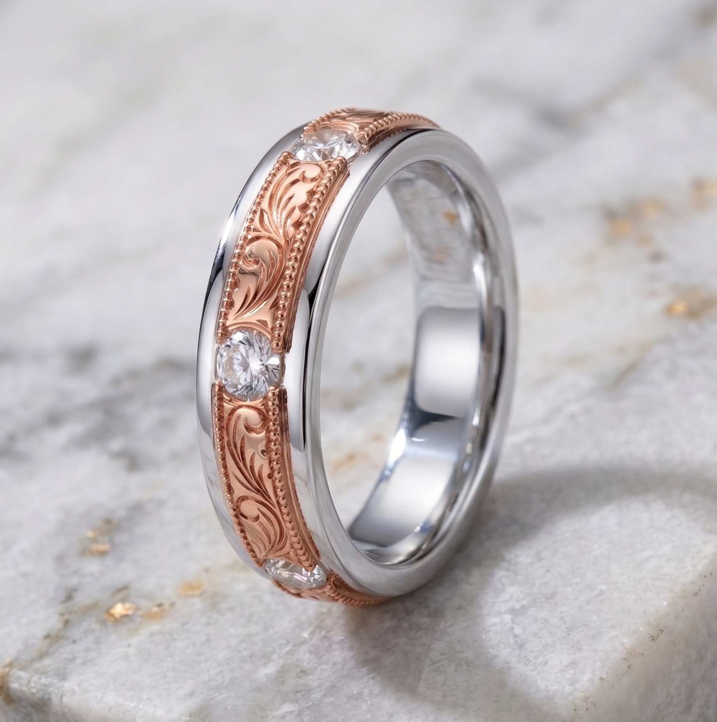 VALENCIA | Hand-Engraved Diamond Engagement Ring | 14K Gold