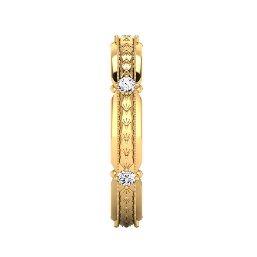 ROME. 14K Hand-Engraved Double-Level Diamond Wedding Band