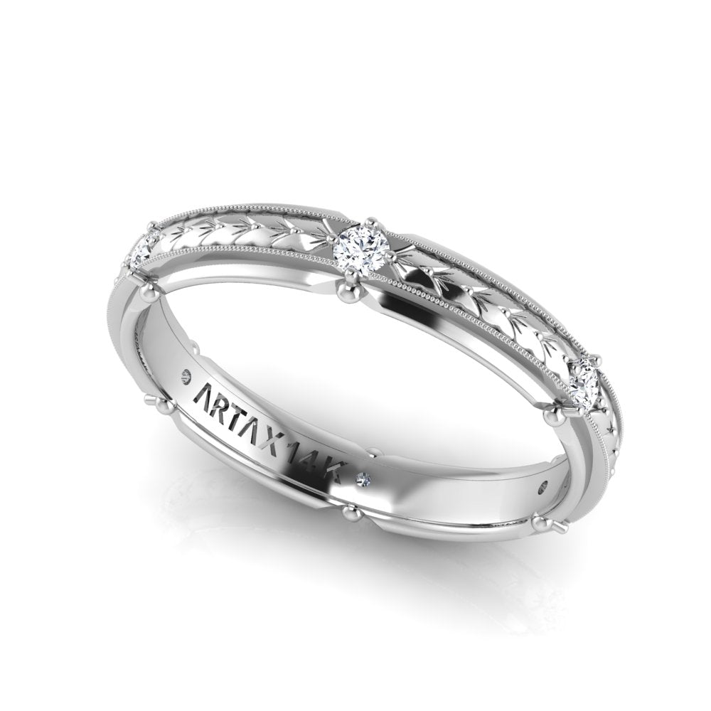 ROME. 14K Hand-Engraved Double-Level Diamond Wedding Band