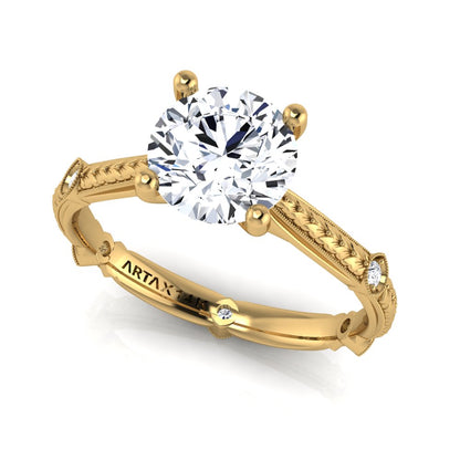 PARIS-E | 14K Hand-Engraved Diamond Engagement Ring