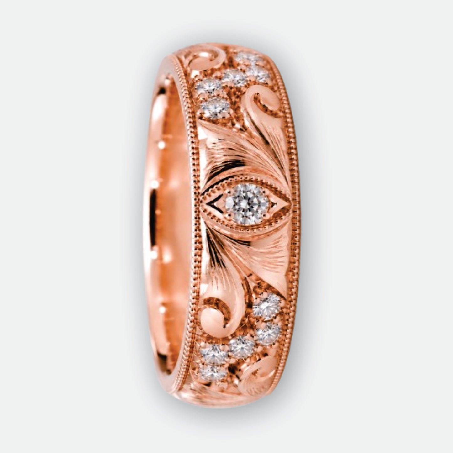 ORLEANS 14K Hand-Engraved Pave Diamond Wedding Band