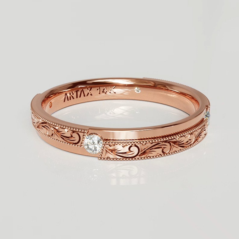 AMALFI | Hand-Engraved Diamond Wedding Band | 14K & 18K Gold