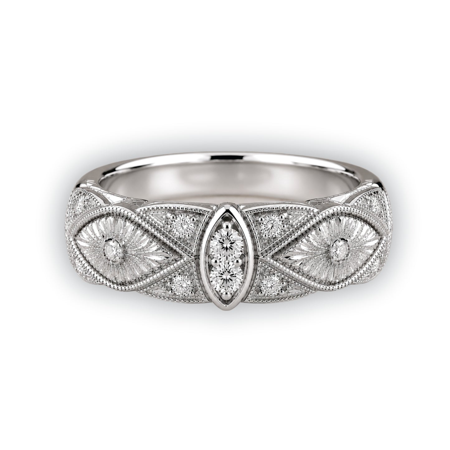 BYZANTIUM | Hand-Engraved Pave Set Diamond Wedding Band | Stacking Ring