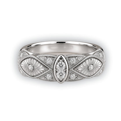 BYZANTIUM | Hand-Engraved Pave Set Diamond Wedding Band | Stacking Ring