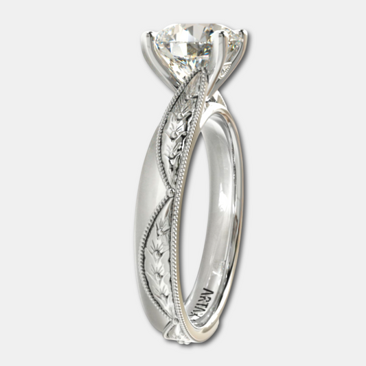 VERONA-E. 14k Double-Level Hand-Engraved Engagement Ring