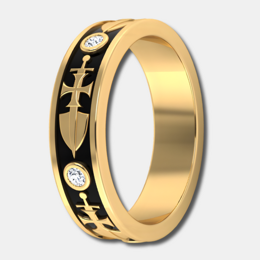 RECONQUISTA | 14K Cross & Sword Diamond Wedding Band