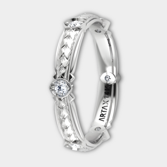 PARIS | 14K Hand-Engraved Pave Diamond Wedding Ring