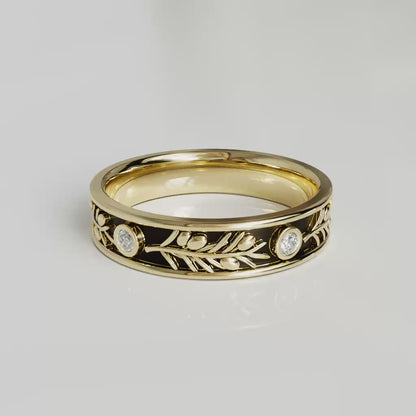 OLIVIA | 14K Olive Branch Diamond Wedding Ring