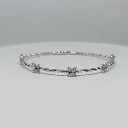 14K White Gold 0.60 Ct Diamond Flexible Dangle Bracelet, Handmade in Italy