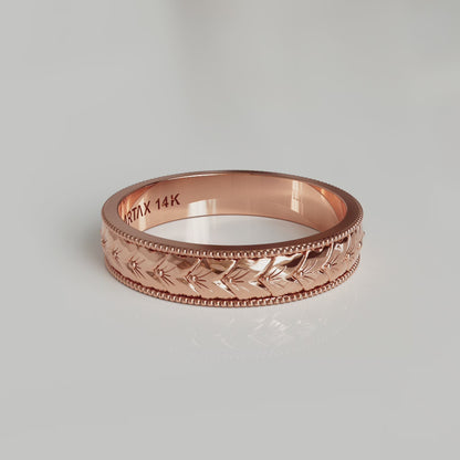 VINTAGE | 14K Wheat Hand-Carved Wedding Band