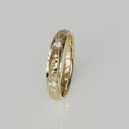 ARMENIA | 14K Hand-Engraved Double-Level Diamond Wedding Band
