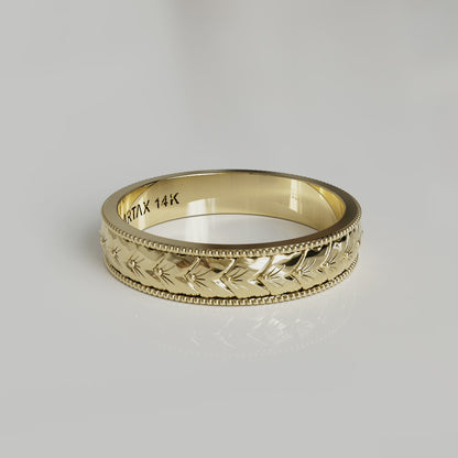VINTAGE | 14K Wheat Hand-Carved Wedding Band
