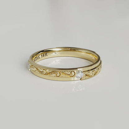 AMALFI | 14K Double-Level Scroll Carved Wedding Ring