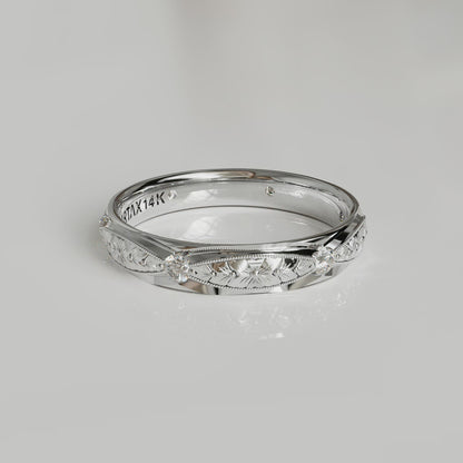 ARMENIA | 14K Hand-Engraved Double-Level Diamond Wedding Band