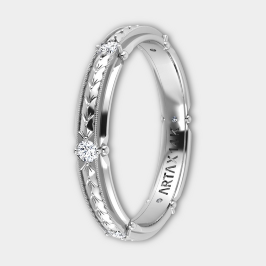 ROME. 14K Hand-Engraved Double-Level Diamond Wedding Band